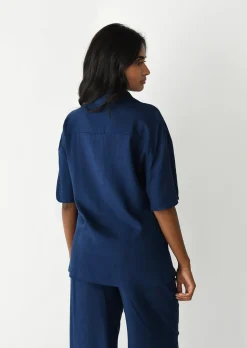 Chemises L Blouses | Hauts^Outfitbook Chemise en lin manche courte marine BLEU