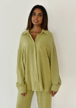 Chemises L Blouses | Hauts^Outfitbook Chemise en lin oversize VERT