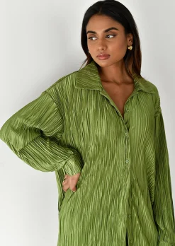 Chemises L Blouses | Hauts^Outfitbook Chemise en satin plissée VERT