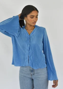 Hauts | Chemises L Blouses^Outfitbook Chemise en satin plissée BLEU