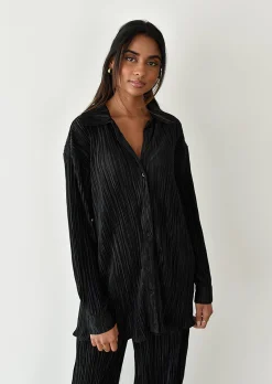 Chemises L Blouses | Hauts^Outfitbook Chemise en satin plissée NOIR
