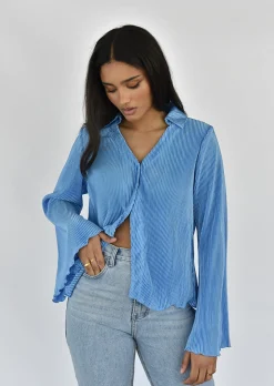 Hauts | Chemises L Blouses^Outfitbook Chemise en satin plissée BLEU