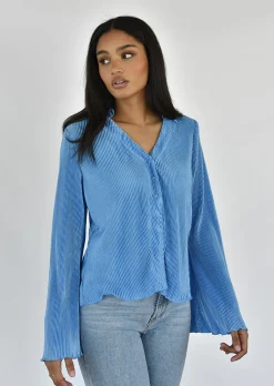 Hauts | Chemises L Blouses^Outfitbook Chemise en satin plissée BLEU