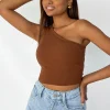 Hauts^Outfitbook Crop top asymétrique côtelé MARRON