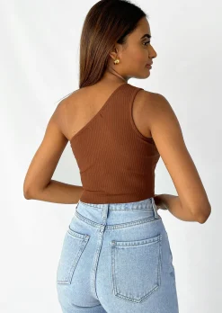 Hauts^Outfitbook Crop top asymétrique côtelé MARRON