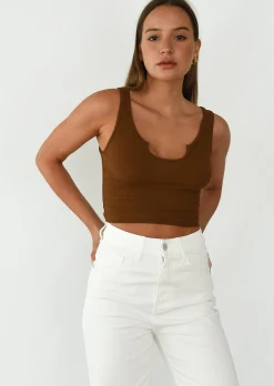 Hauts^Outfitbook Débardeur côtelé à encolure cranté MARRON