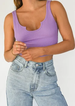 Hauts^Outfitbook Débardeur côtelé à encolure cranté LILAS