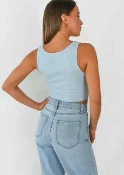 Hauts^Outfitbook Débardeur côtelé à encolure cranté BLEU