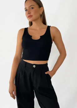 Hauts^Outfitbook Débardeur côtelé à encolure cranté NOIR