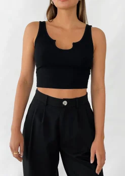 Hauts^Outfitbook Débardeur côtelé à encolure cranté NOIR