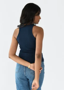 Hauts^Outfitbook Débardeur côtelé en coton BLEU