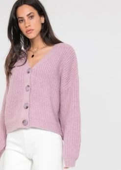 Pulls L Cardigans^Outfitbook Gilet boutonné en grosse maille lavande LILAS