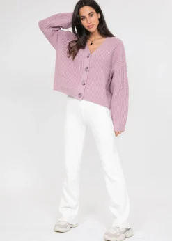 Pulls L Cardigans^Outfitbook Gilet boutonné en grosse maille lavande LILAS