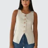 Pulls L Cardigans | Hauts^Outfitbook Gilet costume en lin BEIGE