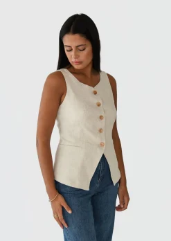 Pulls L Cardigans | Hauts^Outfitbook Gilet costume en lin BEIGE