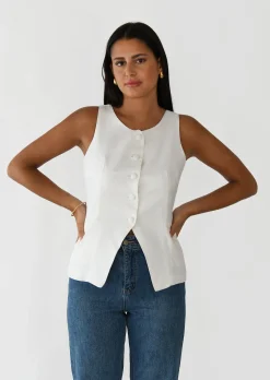 Pulls L Cardigans | Hauts^Outfitbook Gilet costume en lin BLANC