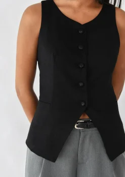 Pulls L Cardigans | Hauts^Outfitbook Gilet costume en lin NOIR