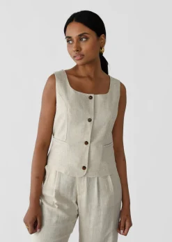 Pulls L Cardigans | Hauts^Outfitbook Gilet en lin à boutons BEIGE