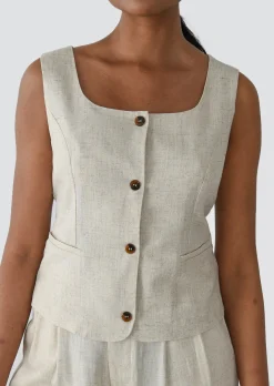 Pulls L Cardigans | Hauts^Outfitbook Gilet en lin à boutons BEIGE