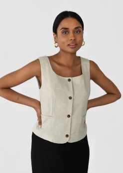Pulls L Cardigans | Hauts^Outfitbook Gilet en lin à boutons BEIGE