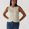 Pulls L Cardigans | Hauts^Outfitbook Gilet en lin à boutons dorés BEIGE