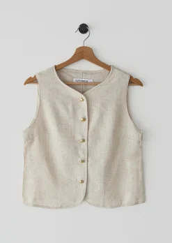 Pulls L Cardigans | Hauts^Outfitbook Gilet en lin à boutons dorés BEIGE
