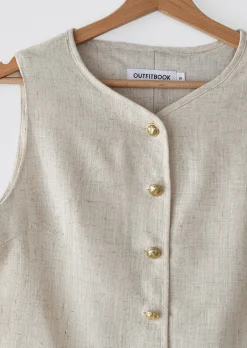 Pulls L Cardigans | Hauts^Outfitbook Gilet en lin à boutons dorés BEIGE
