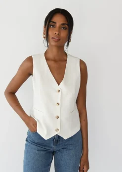 Pulls L Cardigans | Hauts^Outfitbook Gilet en lin sans manches BLANC