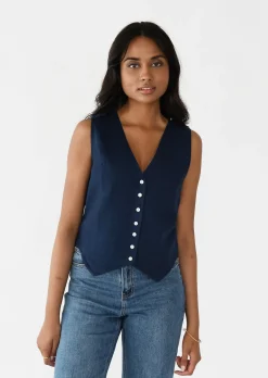 Pulls L Cardigans | Hauts^Outfitbook Gilet en lin sans manches BLEU
