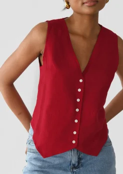 Pulls L Cardigans | Hauts^Outfitbook Gilet en lin sans manches ROUGE