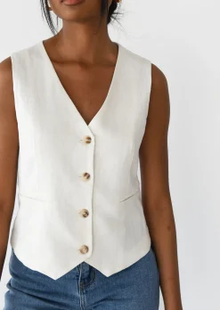 Pulls L Cardigans | Hauts^Outfitbook Gilet en lin sans manches BLANC