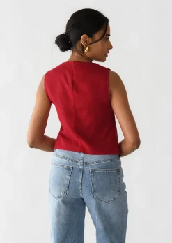 Pulls L Cardigans | Hauts^Outfitbook Gilet en lin sans manches ROUGE