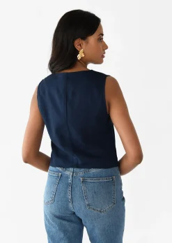 Pulls L Cardigans | Hauts^Outfitbook Gilet en lin sans manches BLEU