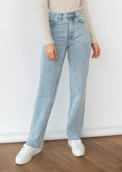 Jeans^Outfitbook Jean droit à ourlets brut bleu clair