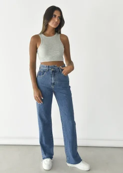 Jeans^Outfitbook Jean droit avec bouton asymétrique