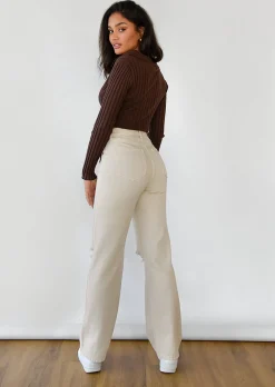 Jeans^Outfitbook Jean droit déchiré aux genoux BEIGE