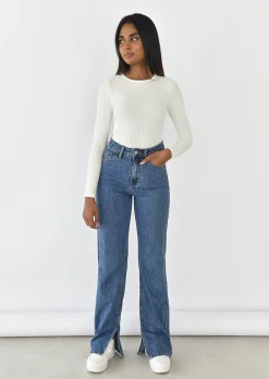 Jeans^Outfitbook Jean droit fendu BLEU