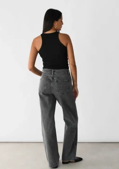 Jeans^Outfitbook Jean droit taille mi-haute GRIS