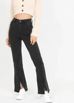 Jeans^Outfitbook Jean gris foncé fendu sur le devant