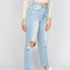 Jeans^Outfitbook Jean mom déchiré bleu clair