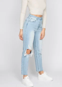 Jeans^Outfitbook Jean mom déchiré bleu clair
