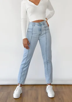 Jeans^Outfitbook Jean mom fit bleu