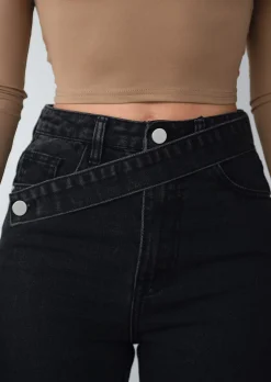 Jeans^Outfitbook Jean avec ceinture asymétrique NOIR