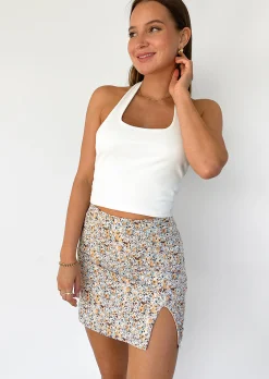 Jupes^Outfitbook Jupe courte fleurie avec fente et boutons MULTICOLORE