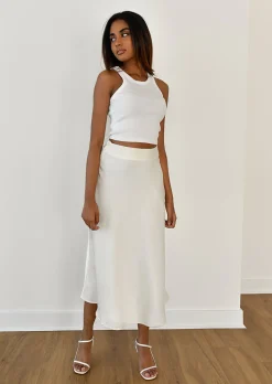 Jupes^Outfitbook Jupe en satin midi BLANC