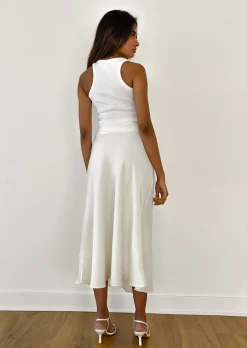 Jupes^Outfitbook Jupe en satin midi BLANC
