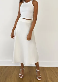 Jupes^Outfitbook Jupe en satin midi BLANC
