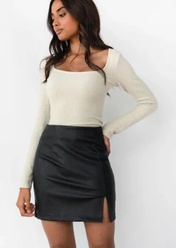 Jupes^Outfitbook Jupe fendue en similicuir noir