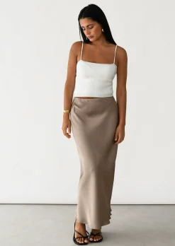 Jupes^Outfitbook Jupe longue en satin TAUPE