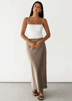Jupes^Outfitbook Jupe longue en satin TAUPE